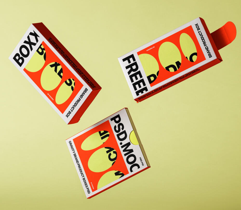 Gravity Product Boxes Branding Psd Mockup