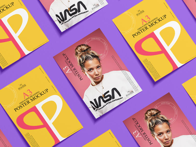 Grid A3 Paper Branding Poster Mockup
