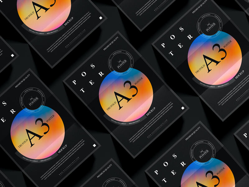 Grid A3 Tri Fold Poster Mockup