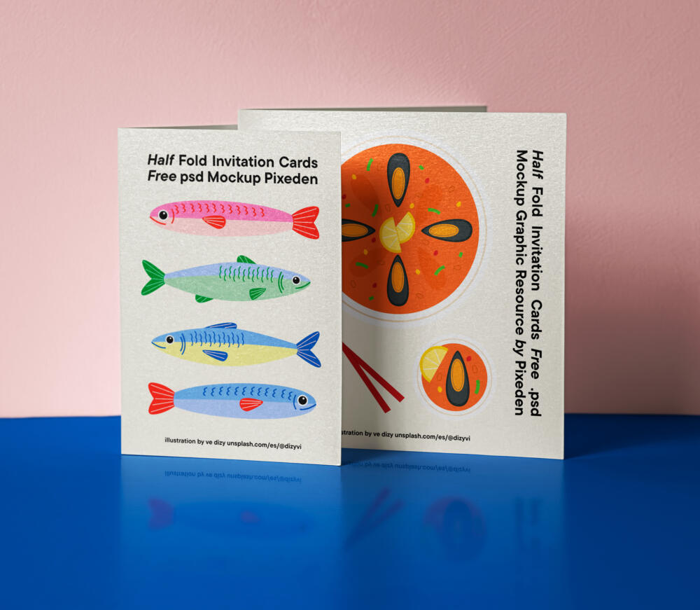 Half Fold Invitation Cards Psd Mockup