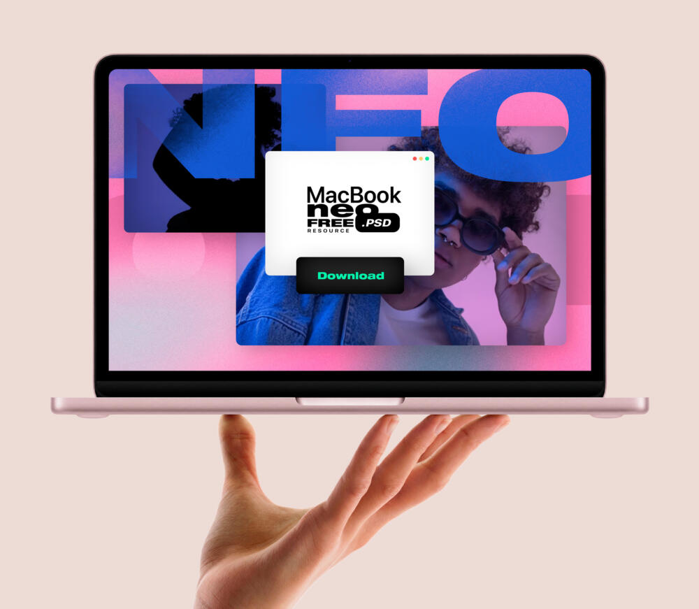 Hand-Held MacBook Neo PSD Mockup
