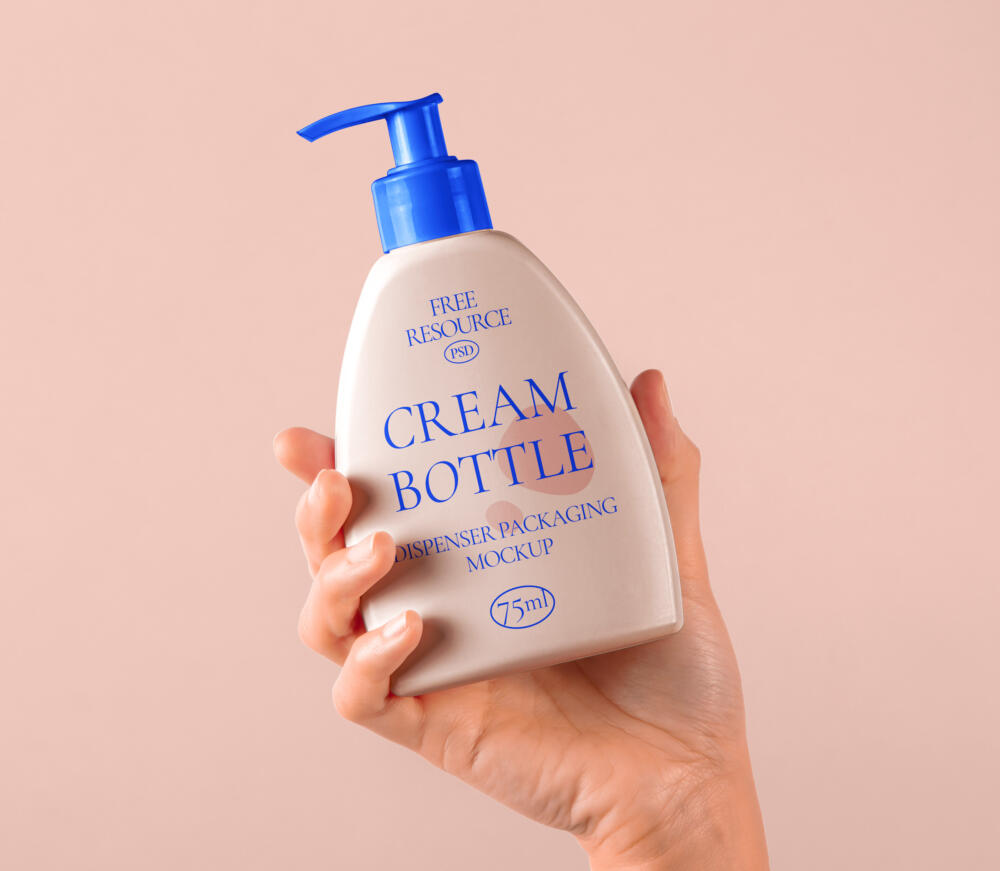 Hand Holding Cosmetic Psd Bottle Mockup