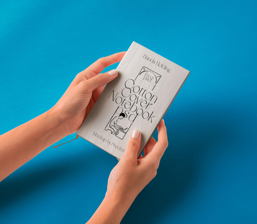 Hand Holding Cotton Psd Notebook Mockup