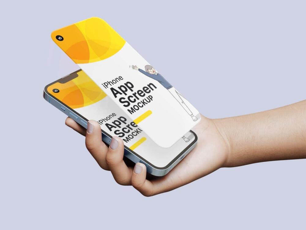 Hand Holding IPhone App Screen Mockups