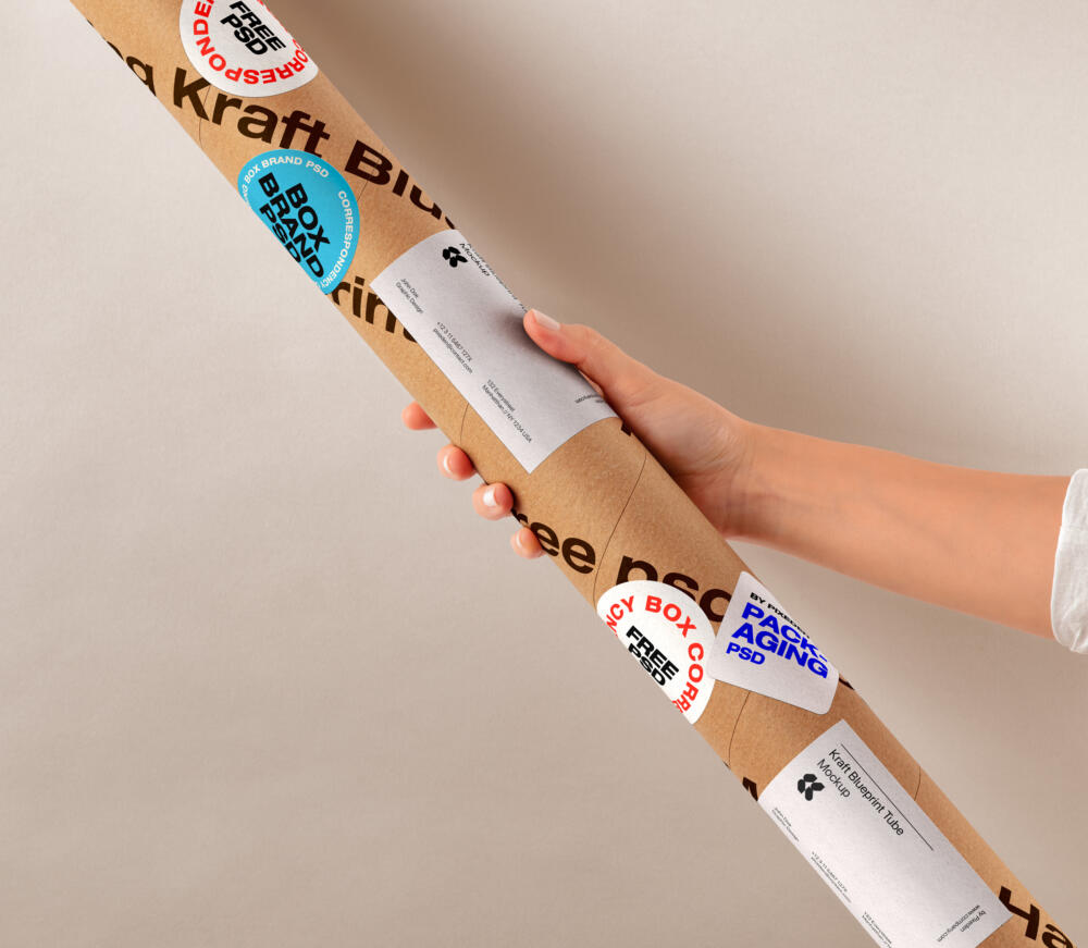 Hand Holding Kraft Tube Psd Mockup