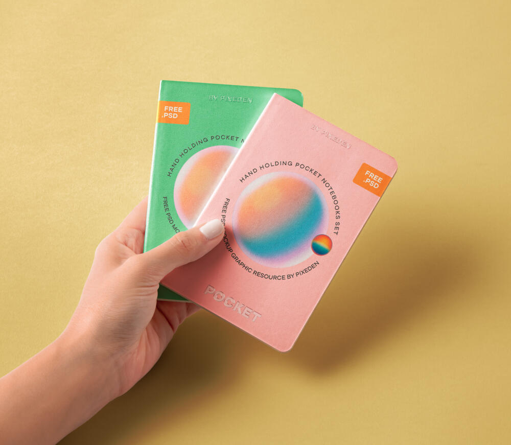 Hand Holding Pocket Notebooks Set Psd Mockup
