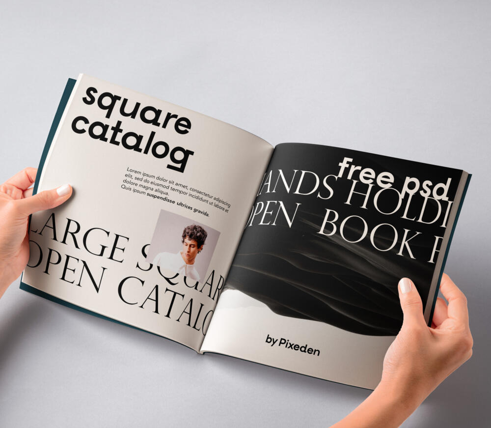 Hand Holding Square Catalog Psd Mockup