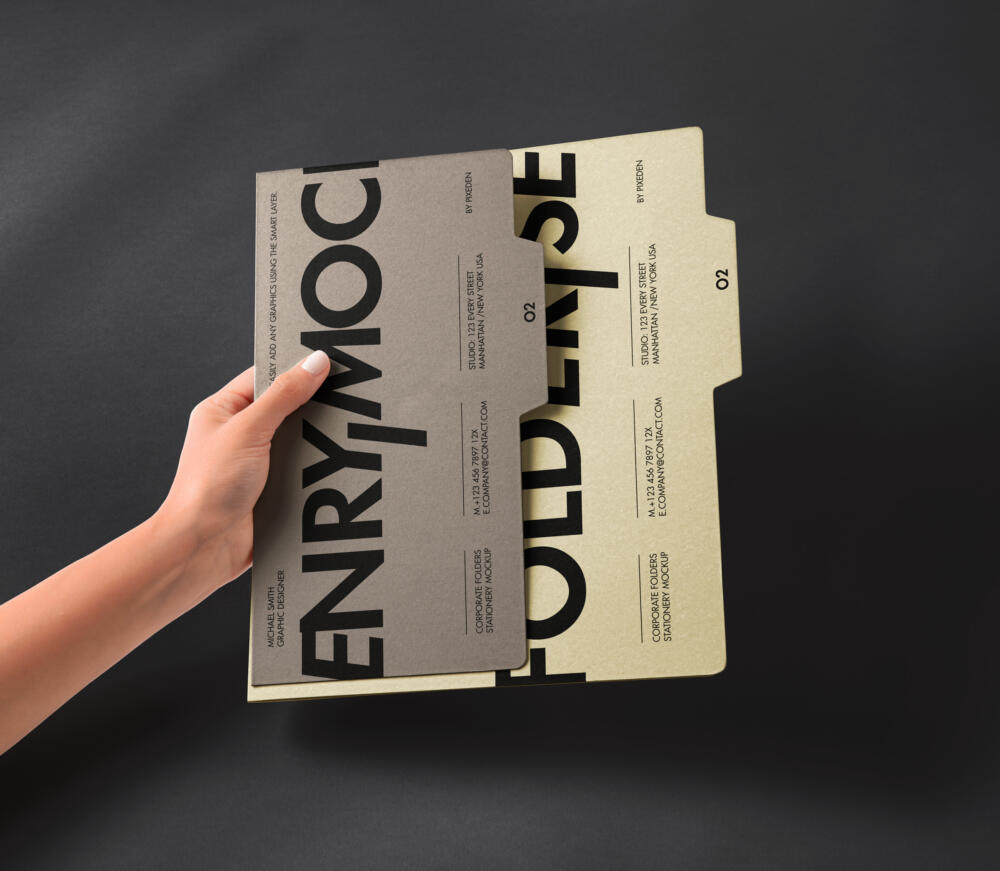 Hand Holding Stationary Psd Folder Set Mockup