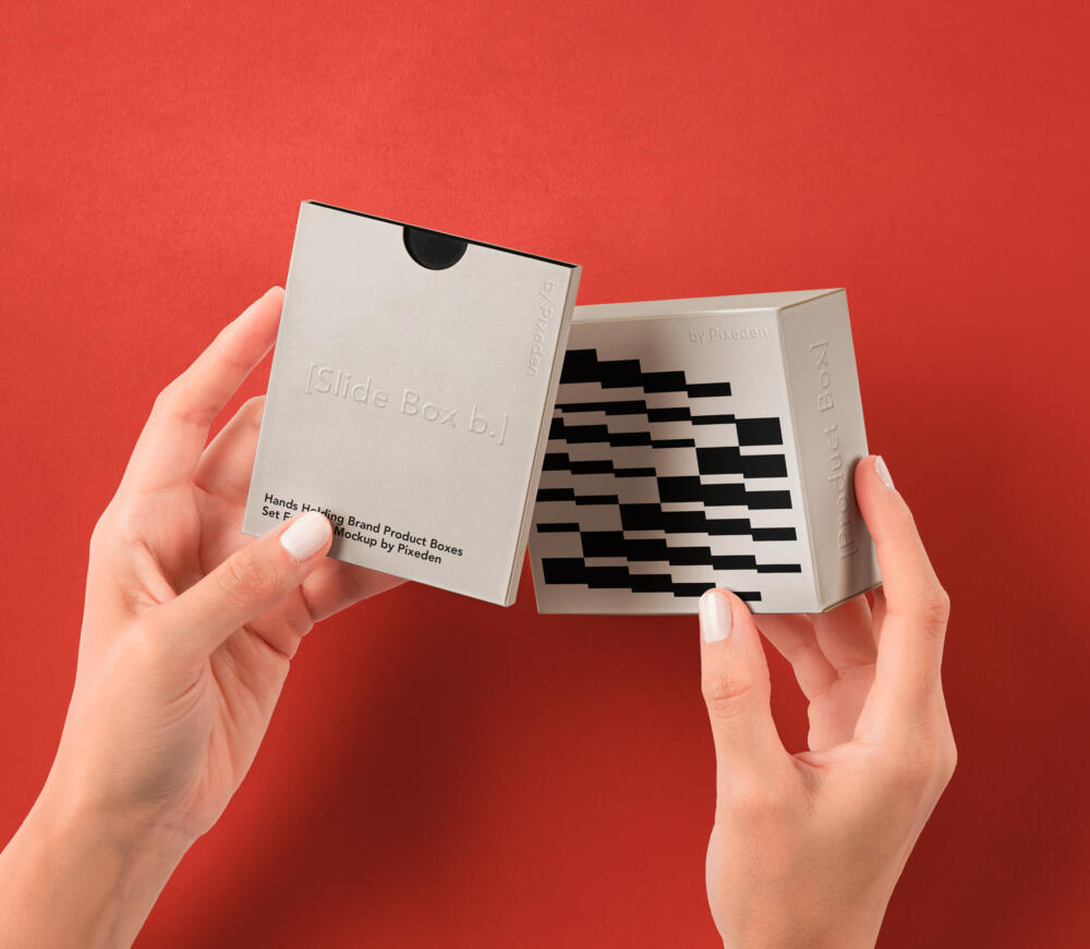 Hands Holding Brand Product Boxes Set Psd Mockup