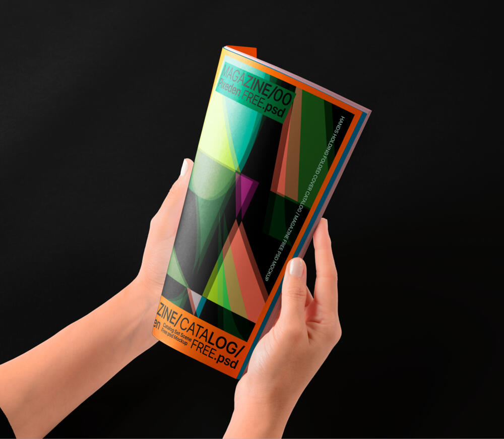 Hands Holding Folded Catalog Magazine Psd Mockup
