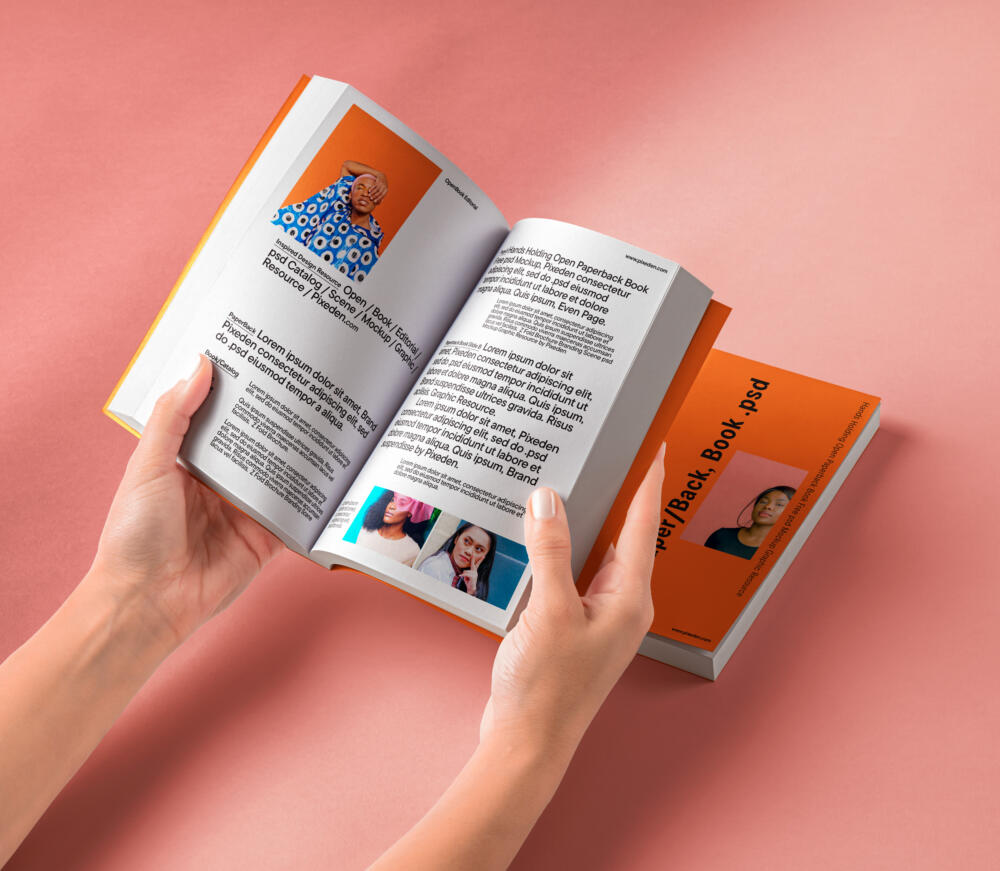 Hands Holding Open Paperback Book Psd Mockup