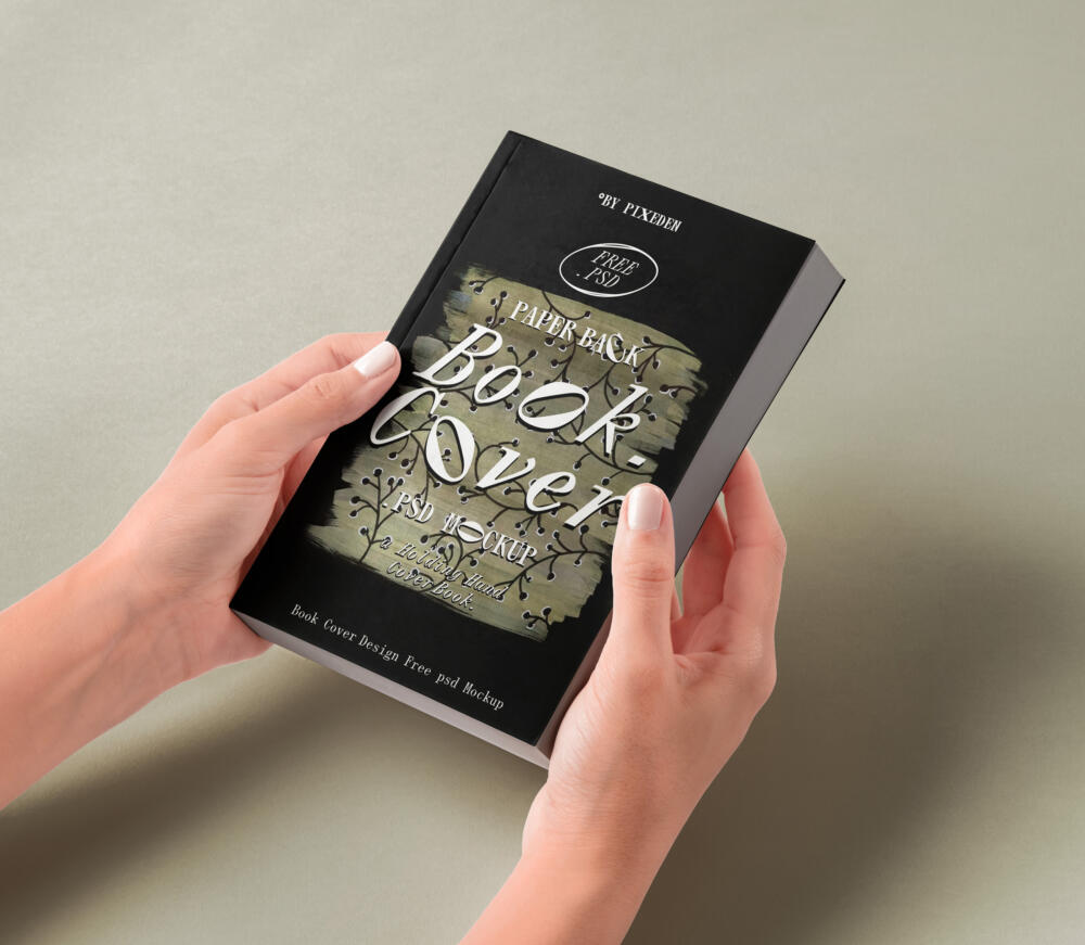 Hands Holding Paperback Book Cover Design Psd Mockup