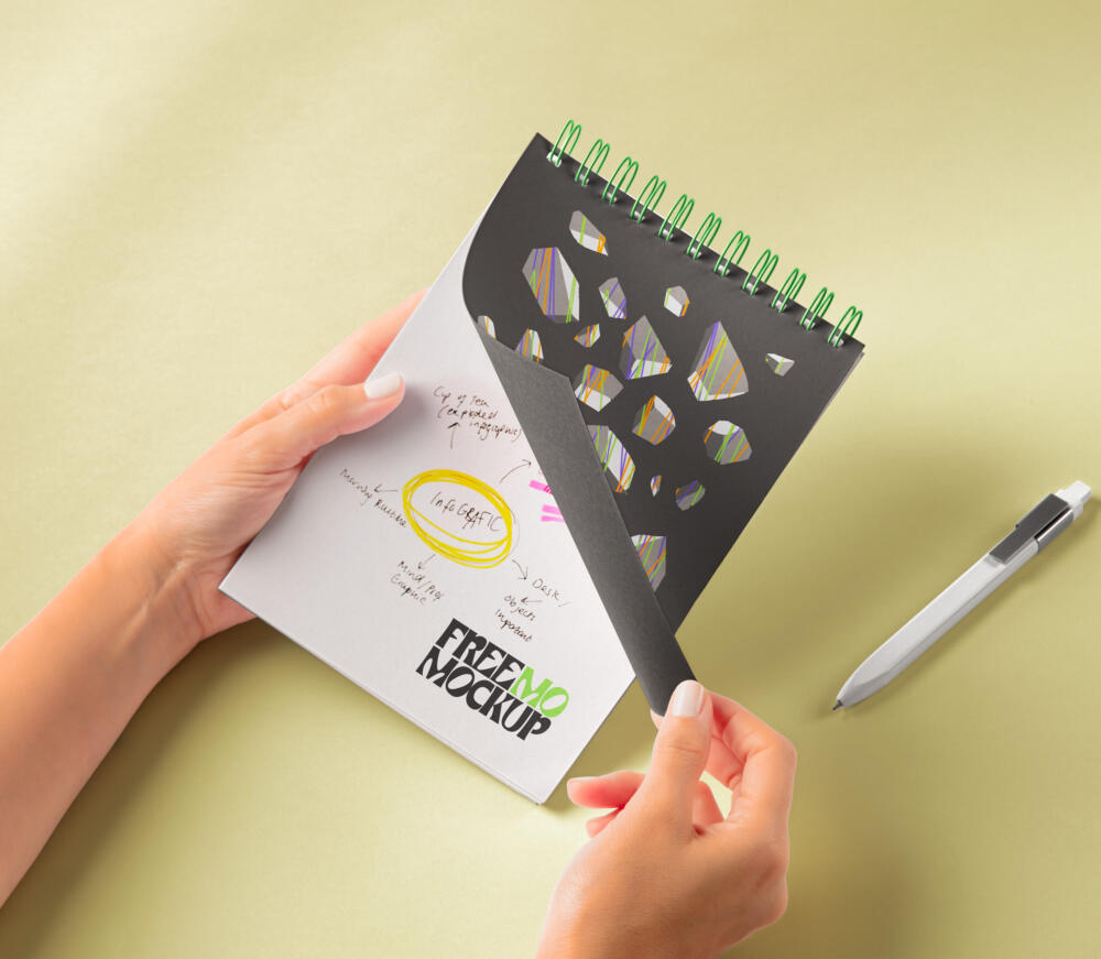 Hands Holding Spiral Notebook Psd Mockup