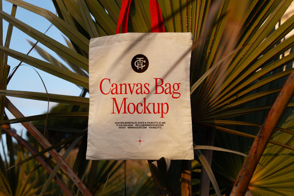 Hanging Canvas Bag on Fence Mockup