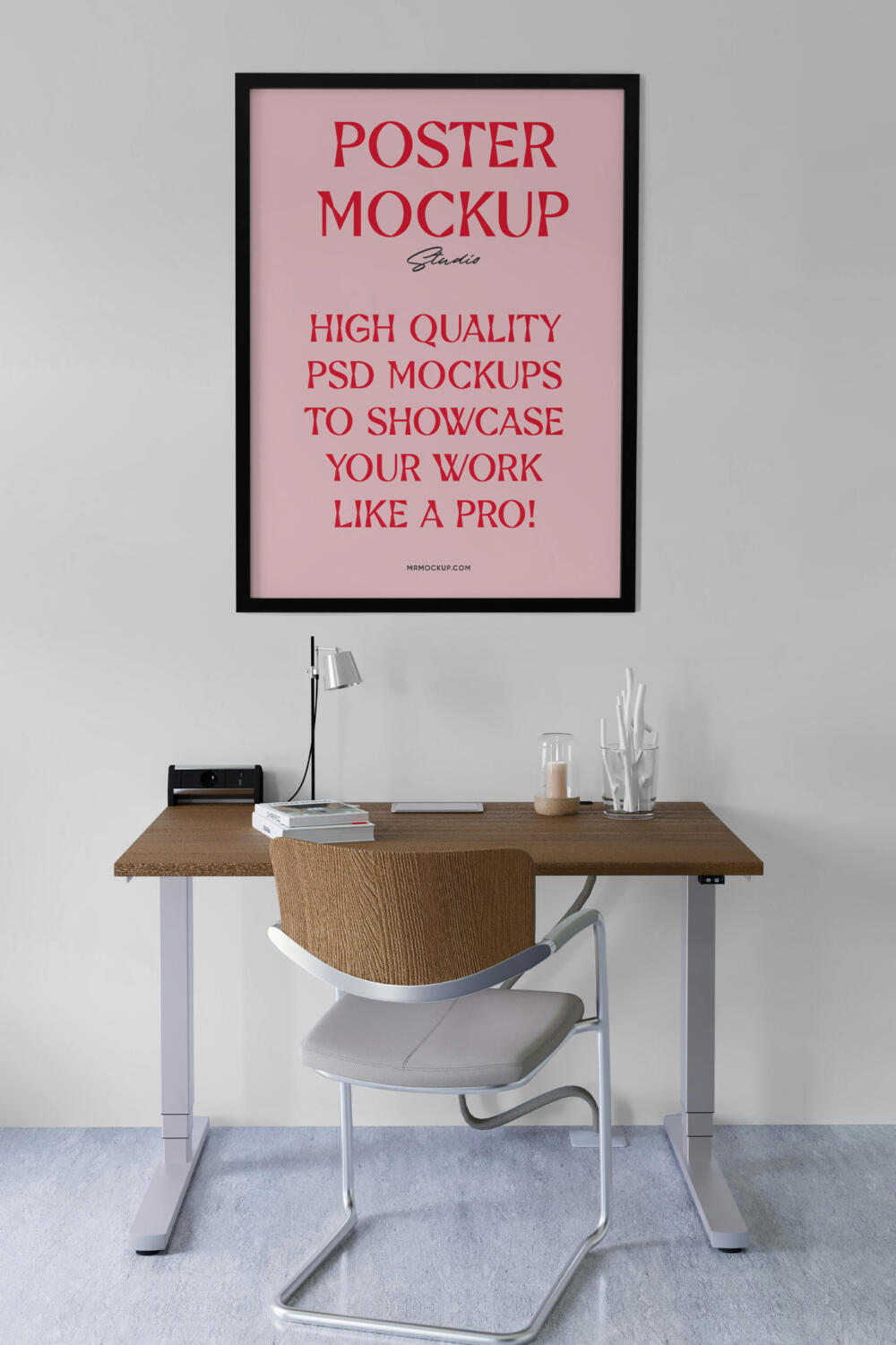 Hanging Poster Above The Desk Mockup