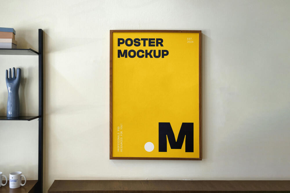 Hanging Poster on Wall Mockup