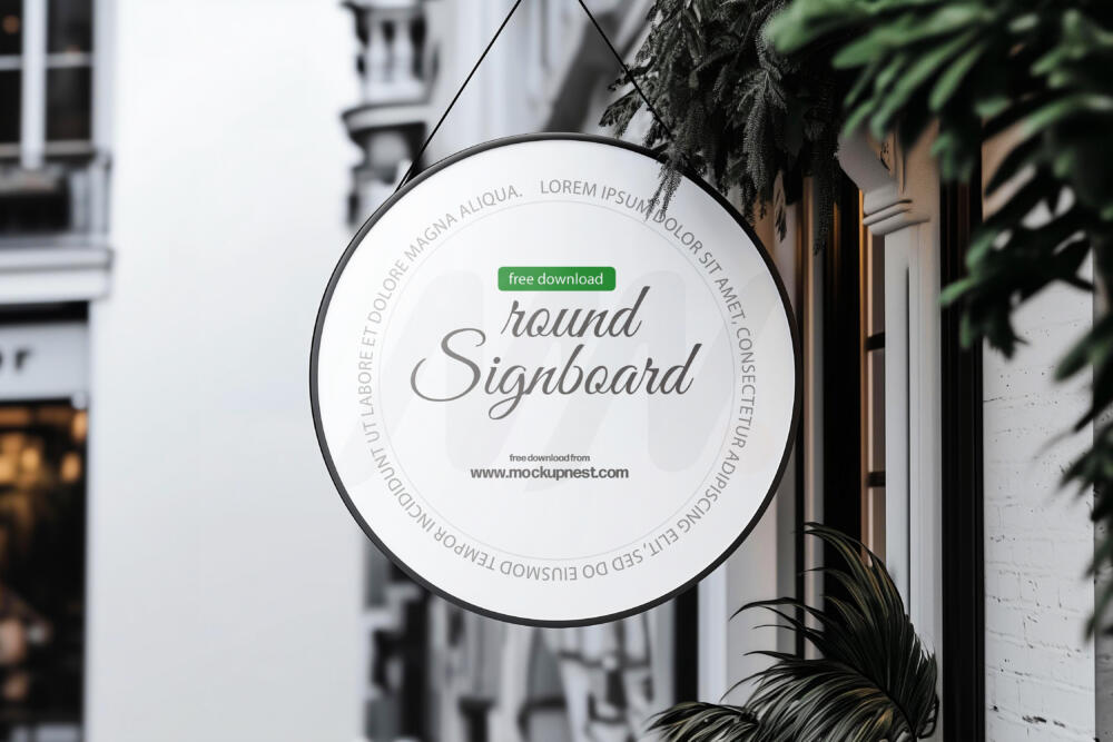 Hanging Round Signboard Mockup