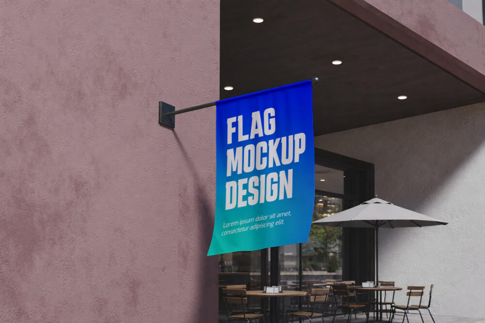 Hanging Wall Flag Mockup