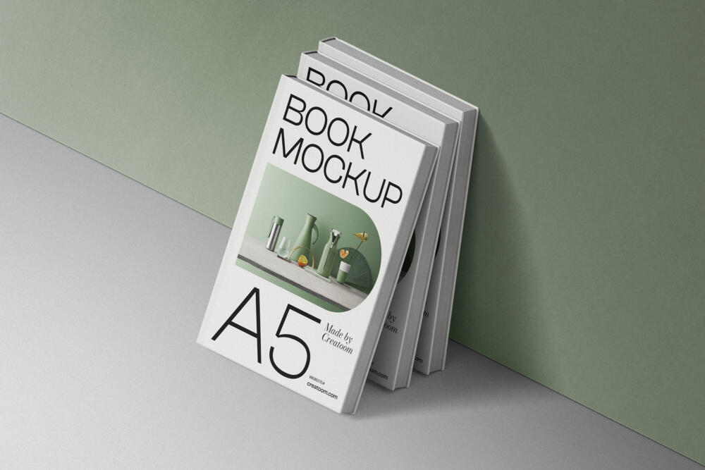 Hard Cover Book Mockups By The Wall Isometric