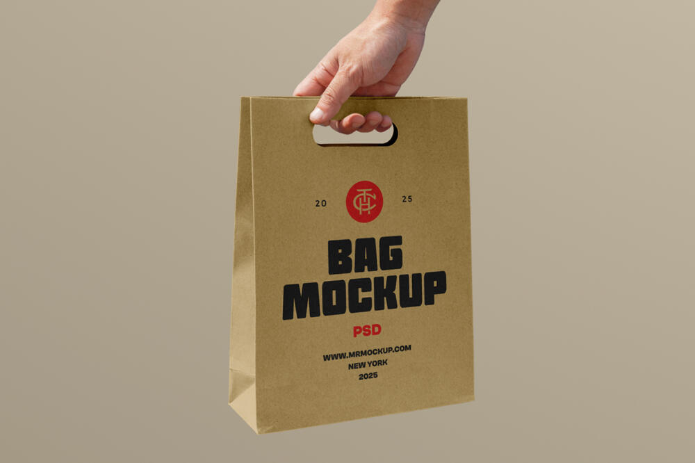 Holding Craft Paper Bag Mockup