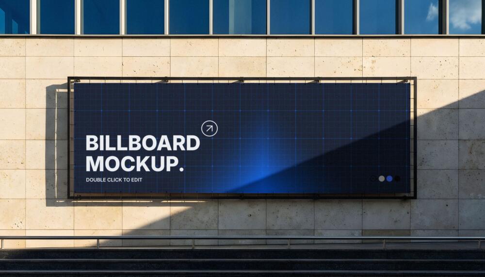 Horizontal Outdoor Billboard Mockup on Stone Wall
