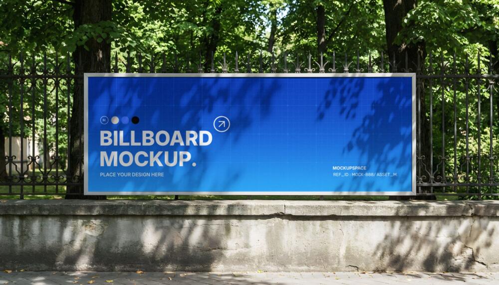 Horizontal Park Billboard Mockup on Metal Fence