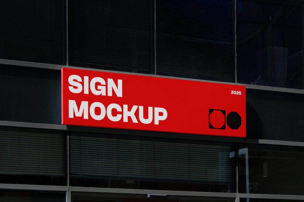Horizontal Sign on a Building Mockup