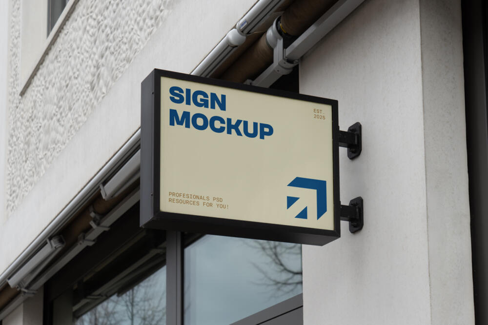 Horizontal Sign on Wall Mockup