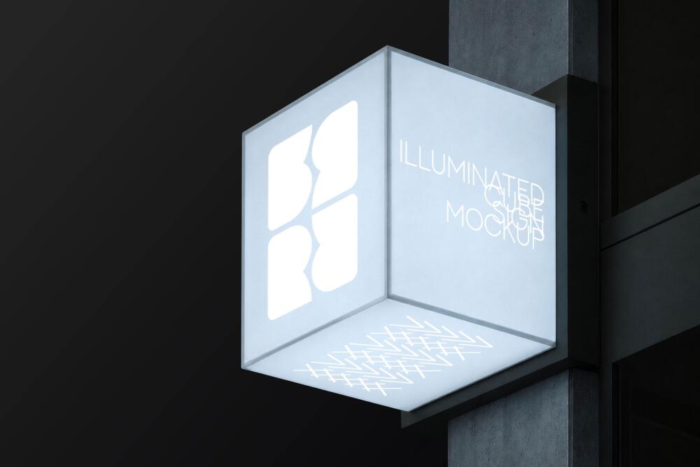Illuminated Cube Sign Mockup
