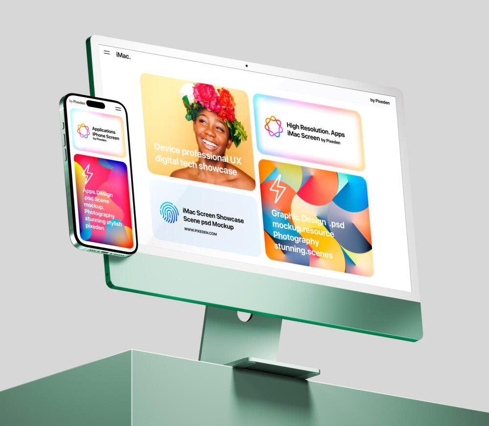 iMac and iPhone Pro Showcase Screens Psd Mockup