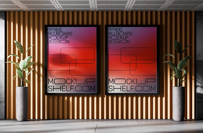 Indoor Billboard Mockup PSD, Wall Display Scene