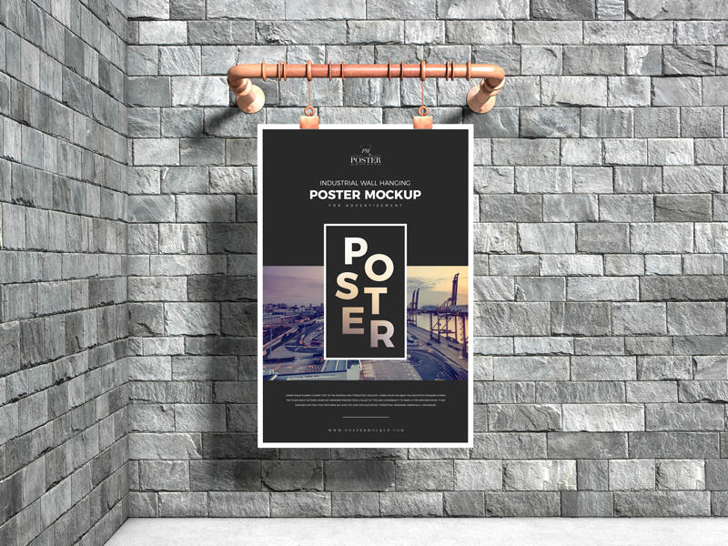 Industrial Advertising Wall Hanging Poster Mockup