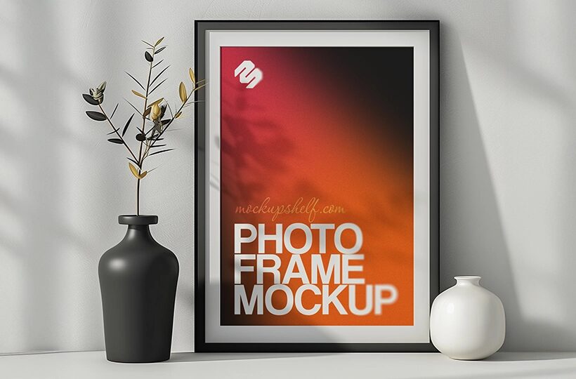 Interior Photo Frame Mockup PSD, Styled Wall Scene