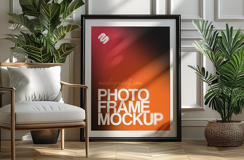 Interior Wall Frame Mockup PSD, Modern Room Scene