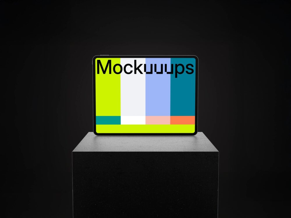 iPad Pro mockup on a dark podium