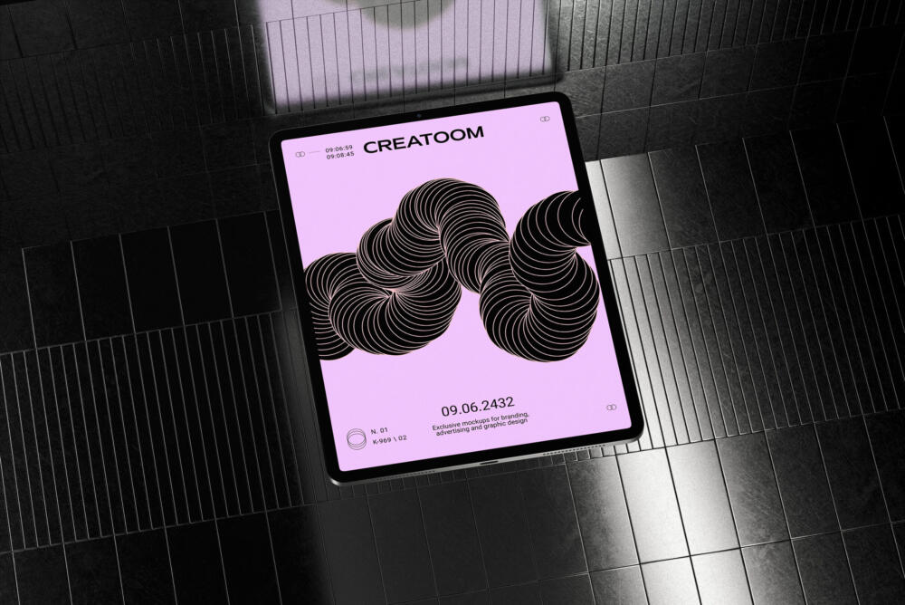 Ipad Pro Mockup On Metalic Background Top View