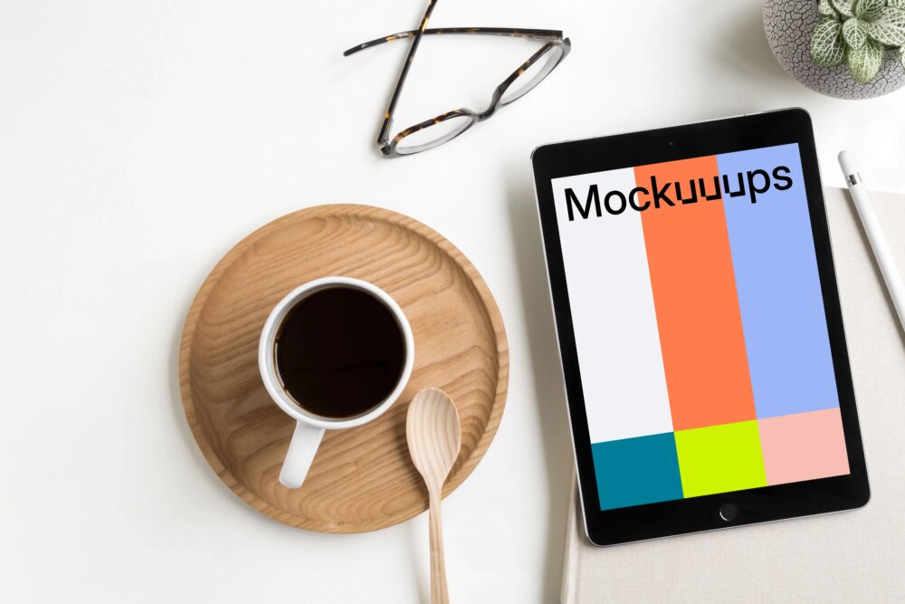 iPad Pro mockup on white table