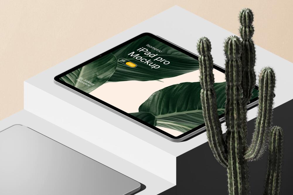 iPad Pro With Cactus Mockup V1 Isometric