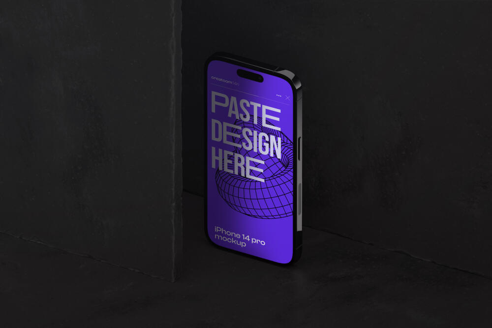 Iphone 14 Pro Mockup On Stone Panel V3 Isometric