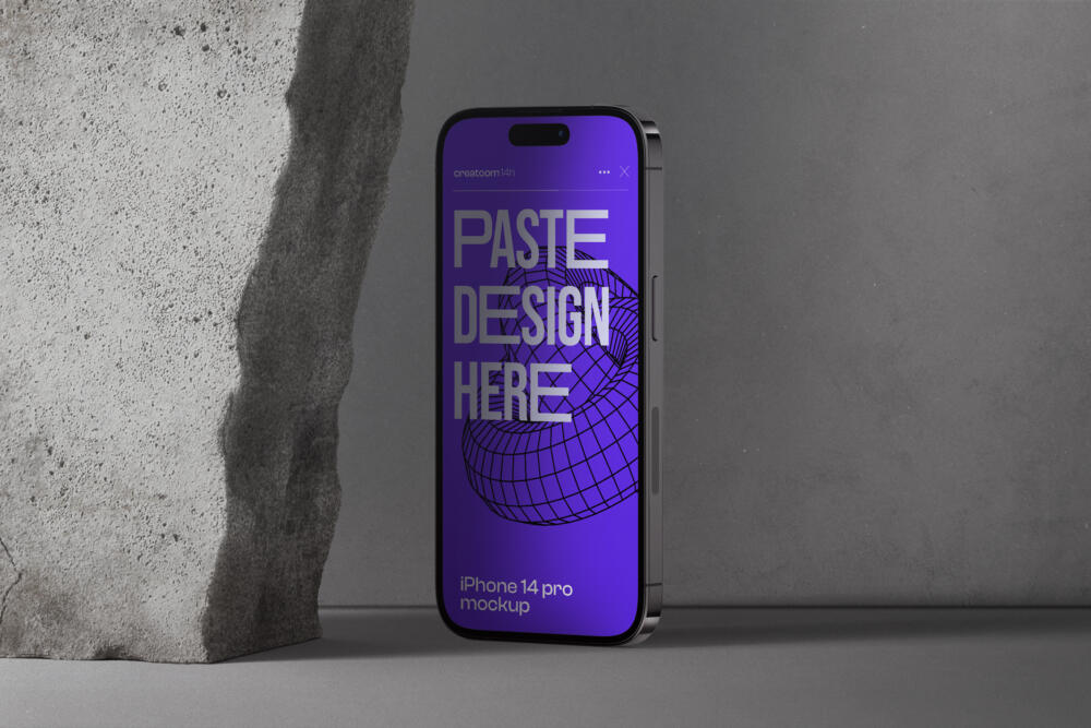 Iphone 14 Pro Mockup With Stone Front View