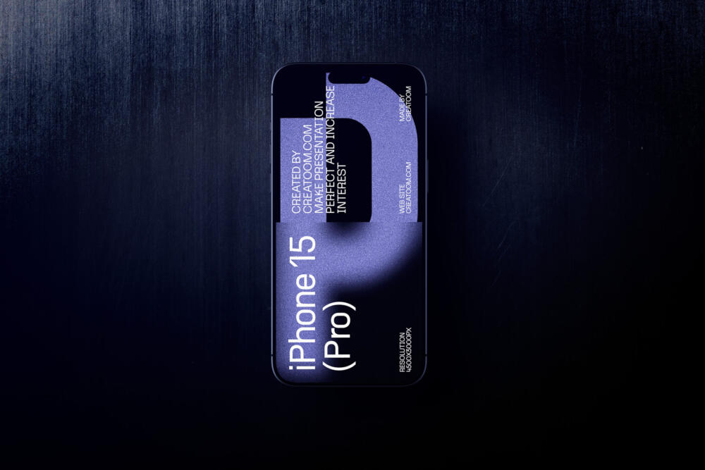 Iphone 15 Pro Mockup On Titanium Background Top View