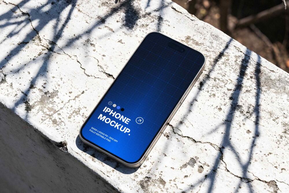 iPhone 15 Pro on Concrete Ledge Mockup