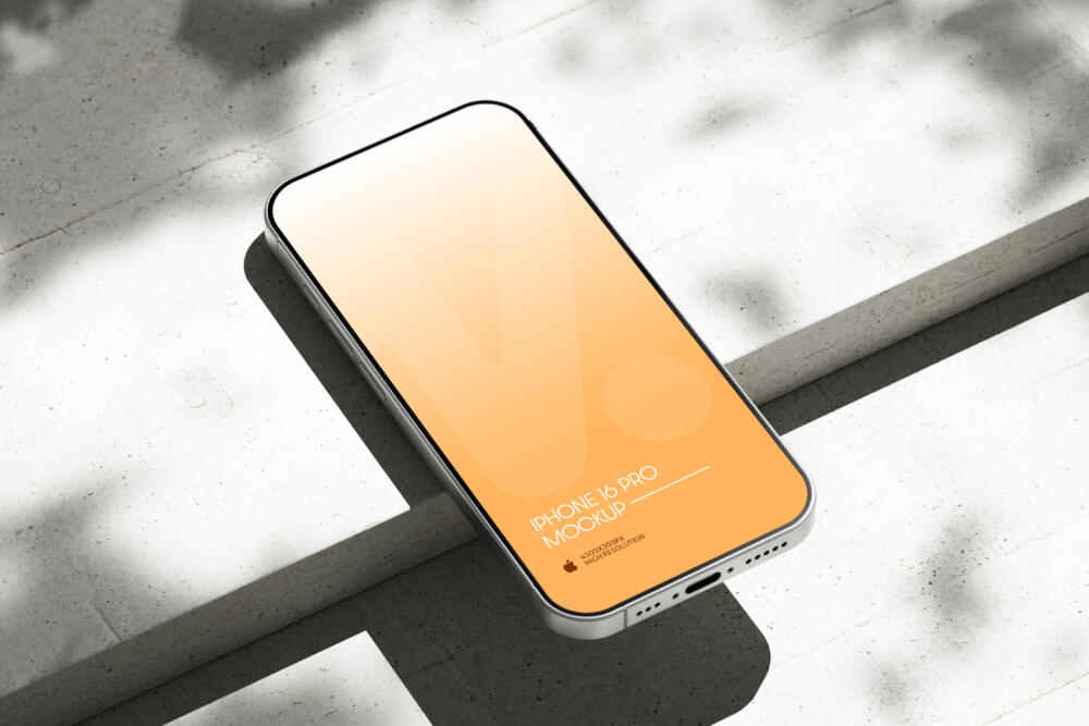 iPhone 16 Pro Mockup on Bright Concrete Surface with Shadows