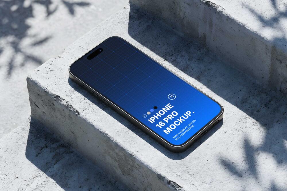 iPhone 16 Pro Mockup on Concrete Stairs
