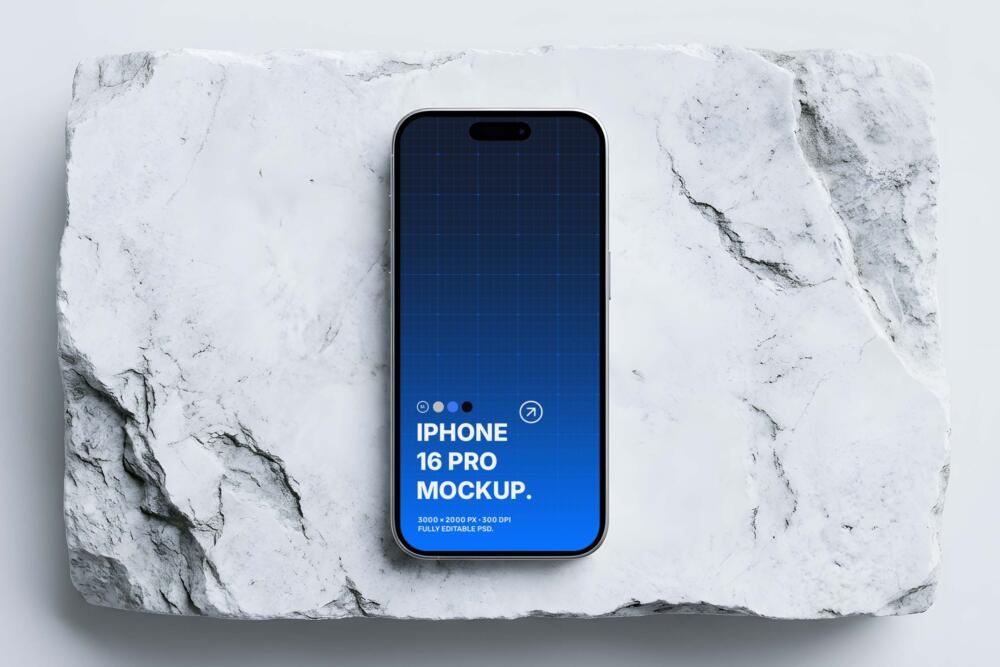 iPhone 16 Pro Mockup on Marble Stone