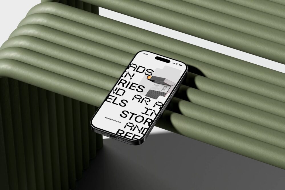 Iphone 16 Pro Mockup On The Bench Isometric
