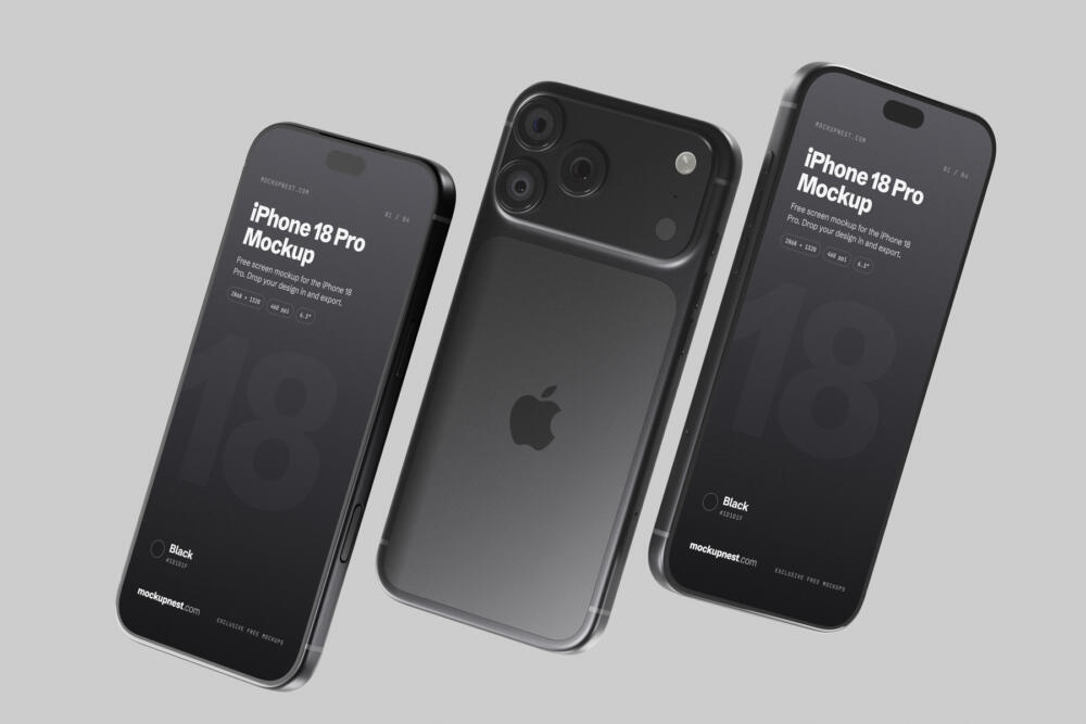 iPhone 18 Pro Mockup Angled Perspective Set