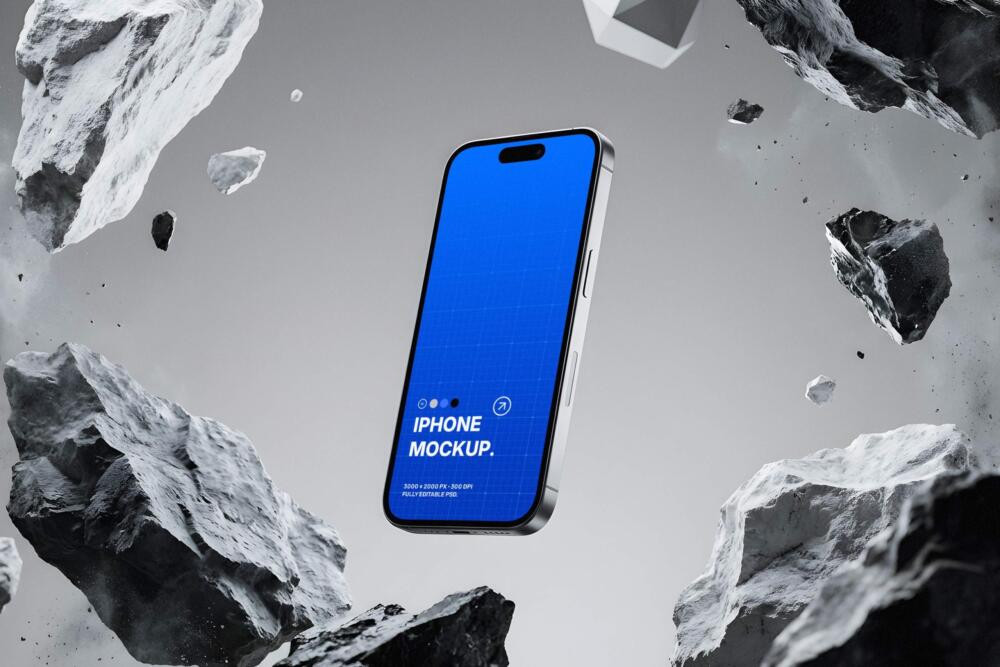 iPhone Floating Rocks Mockup