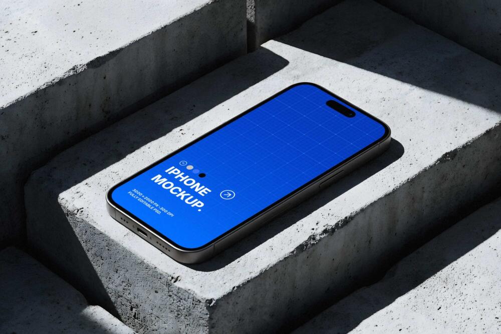 iPhone Mockup on Concrete Blocks