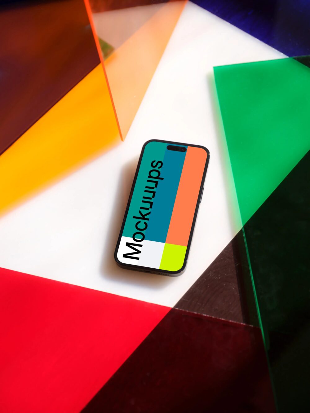 iPhone mockup on multicolored background
